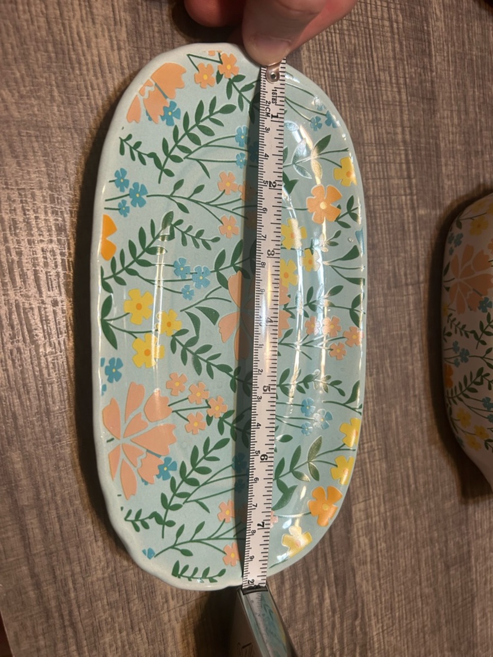 Pig Butter Dish Keeper Storage Display Floral Print Ceramic 8" Aqua Green Yellow - Picture 9 of 10